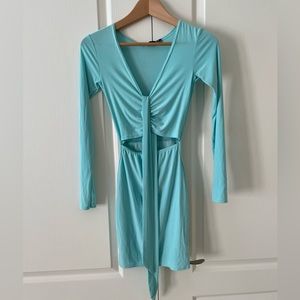 Aqua slinky plunge tie front cut out bodycon dress. Long sleeves size UK 4 US 0